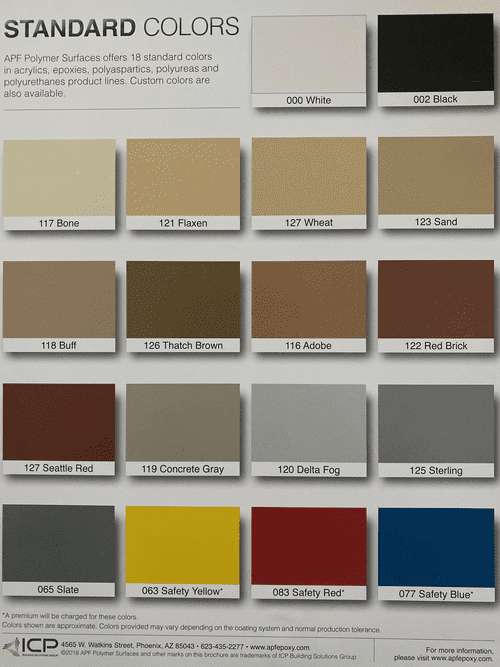color chart for epoxy flooring las vegas clients